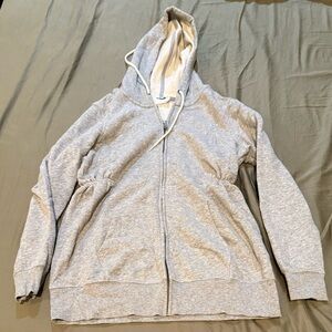 Maternity Cinch Waist Gray Zip-Up Hoodie